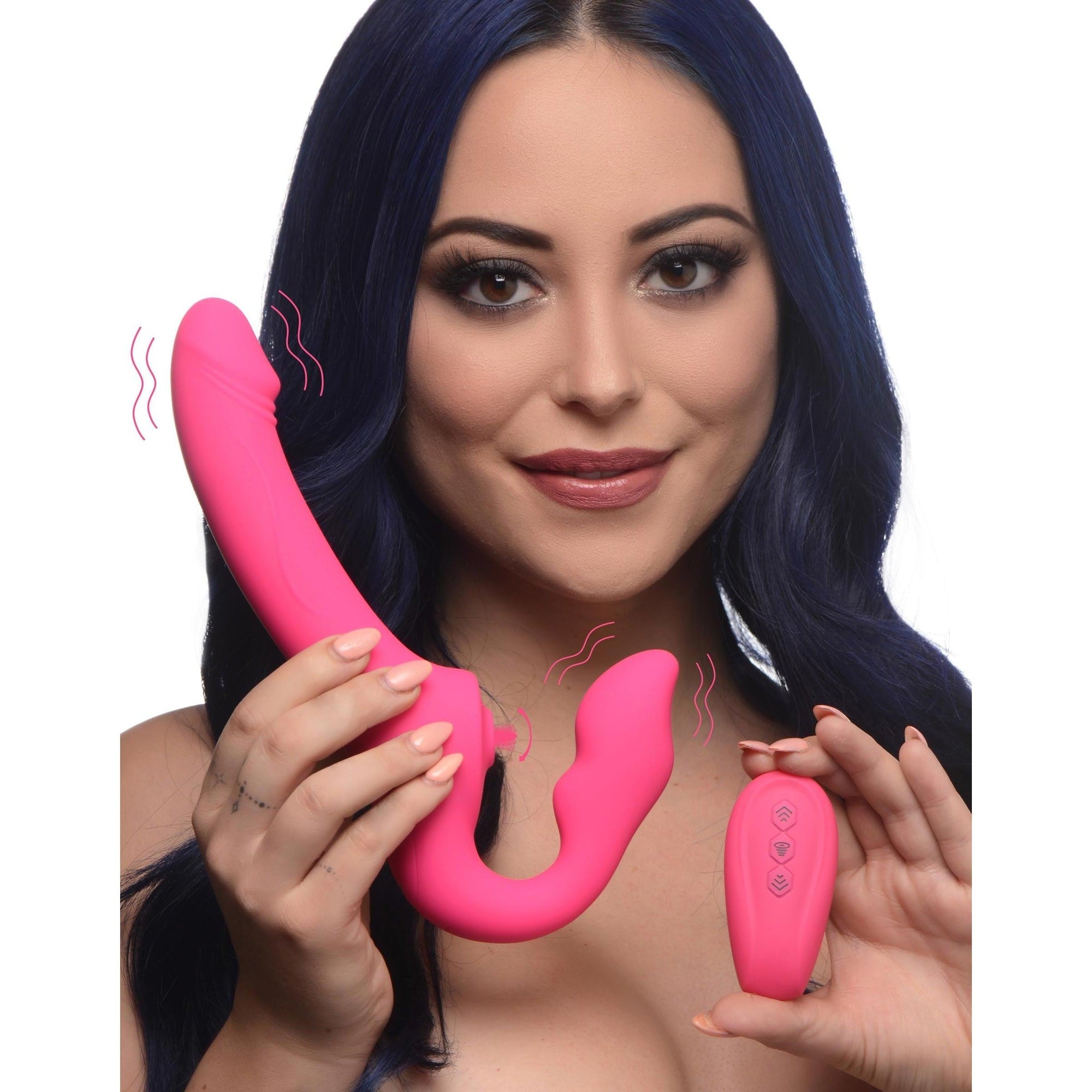Licking and Vibrating Strapless Strap-On with Remote Control